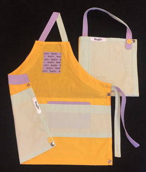 BagOn Apron is Yellow, Accents are Light Green and Lilac Purple