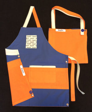 BagOn Apron is Blue Accents are Light Orange and Light Green