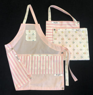 Pink Apron with Pink Stripe and Floral Pink Fashion Fabric Accents